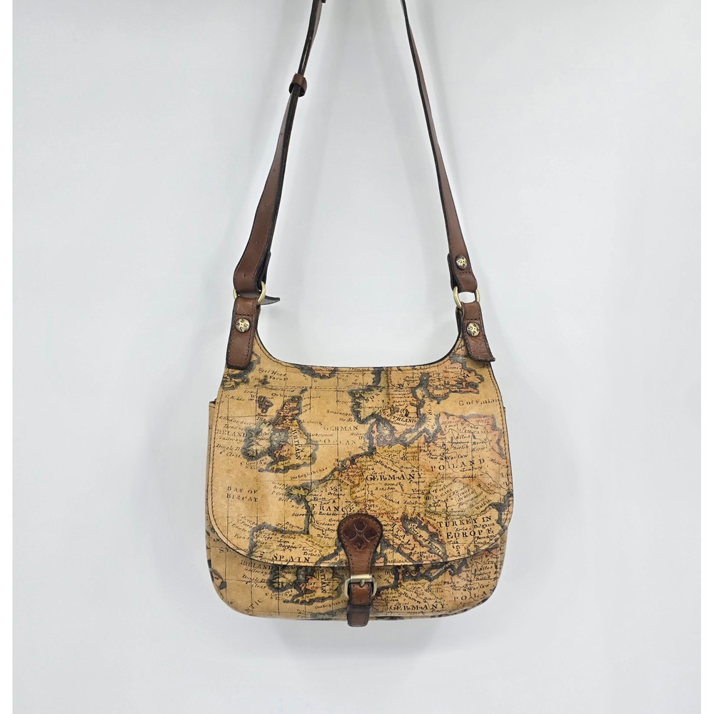 Patricia Nash London Saddle Bag Euro Map Leather Crossbody Shoulder Purse
